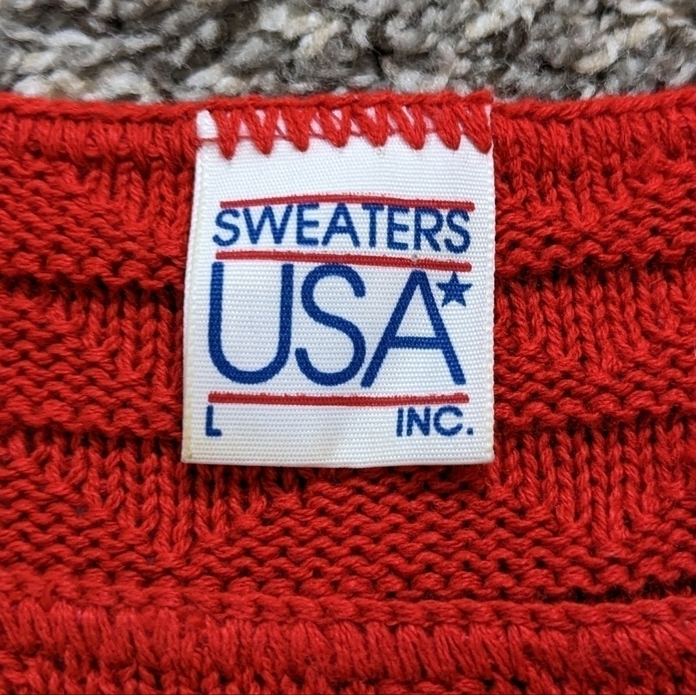 ✨3/$15 Vintage Sweaters USA red sailboat short sleeve sweater L - Picture 8 of 10